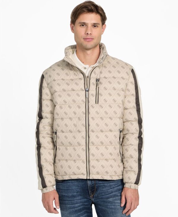 ゲス メンズ アウター ジャケット・ブルゾン GUESS Men's Regular-Fit Color-Block Puffer Jacket Beige ベージュ