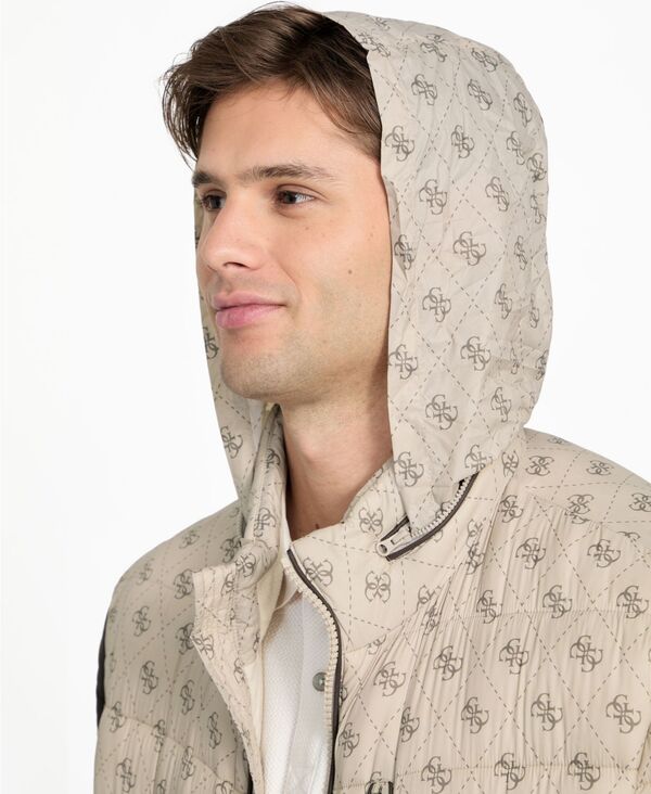 ゲス メンズ アウター ジャケット・ブルゾン GUESS Men's Regular-Fit Color-Block Puffer Jacket Beige ベージュ
