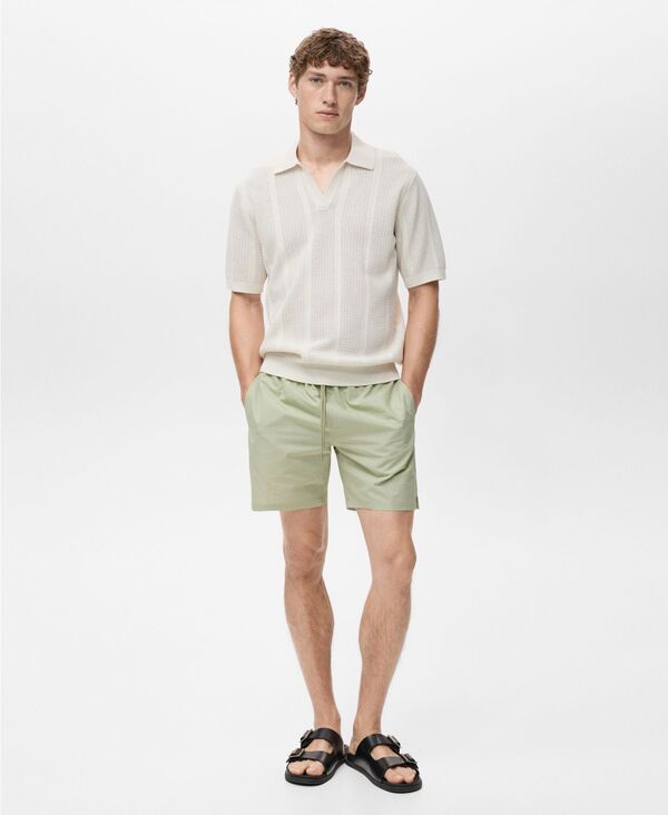 マンゴ メンズ 水着 ハーフパンツ・ショーツ MANGO Men'seersucker Swimming Trunks Pastel Green グリーン