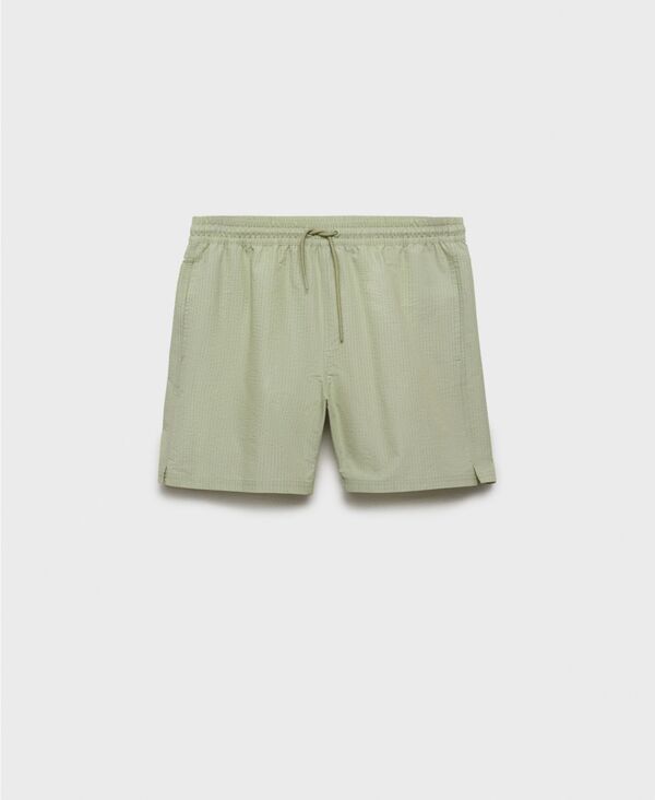 マンゴ メンズ 水着 ハーフパンツ・ショーツ MANGO Men'seersucker Swimming Trunks Pastel Green グリーン