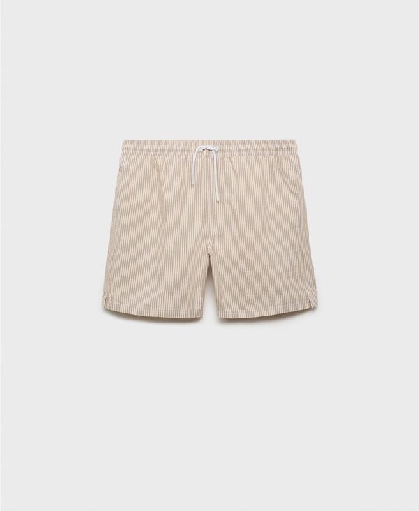 マンゴ メンズ 水着 ハーフパンツ・ショーツ MANGO Men'seersucker Swimming Trunksand サンド