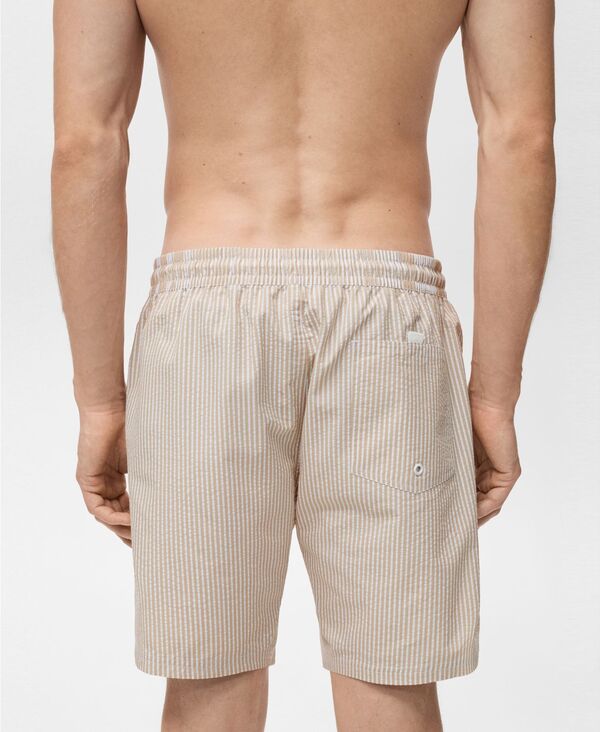 マンゴ メンズ 水着 ハーフパンツ・ショーツ MANGO Men'seersucker Swimming Trunksand サンド