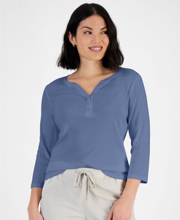 スタイルアンドコー レディース トップス シャツ コットン Style & Co Women's Cotton 3/4-Sleeve Henl..