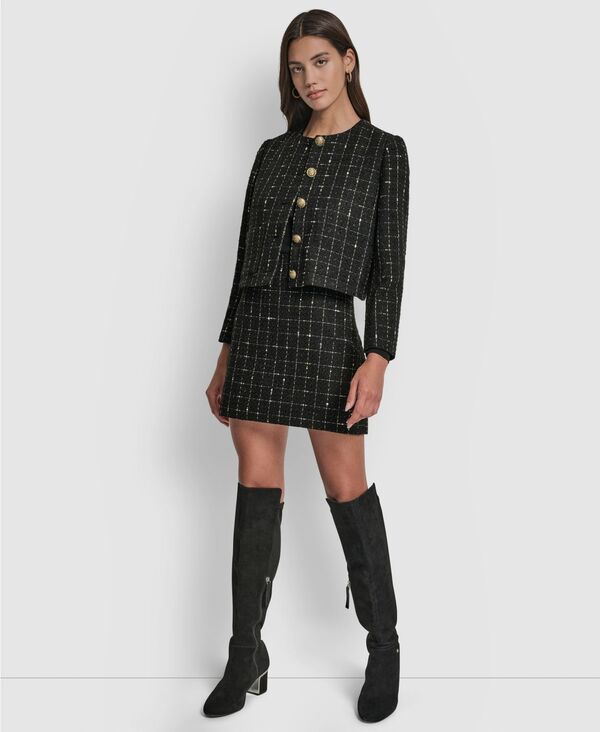 ReVida ŷԾŹ㤨֥ʥ˥塼衼 ǥ  㥱åȡ֥륾 åץ DKNY Jeans Women's Cropped Front Pockets Long Sleeve Jacket Black/Gold Windowpane Boucle ֥åפβǤʤ22,980ߤˤʤޤ