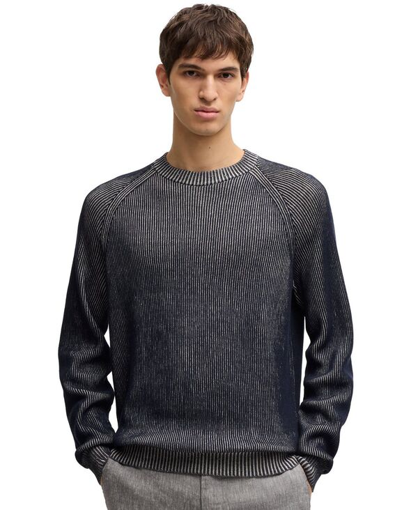 ヒューゴボス メンズ アウター ニット・セーター コットン リネン Hugo Boss Men'striped Knit Cotton-..