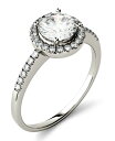 チャールズ アンド コルバード レディース リング アクセサリー Moissanite Round Halo Ring (1-1/3 ct. t.w. Diamond Equivalent) in 14k Gold or White Gold or Rose Gold White Gold(4)