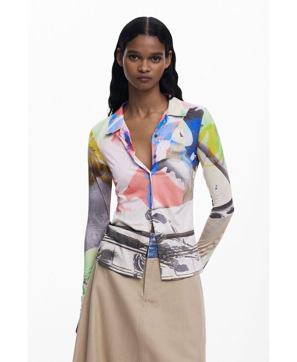 デジグアル レディース トップス シャツ Desigual Women's Collage buttoned T-shirt Green グリーン(4)