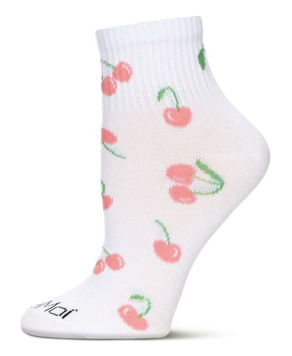 メモイ レディース アンダーウェア 靴下 MeMoi Women's Multi Cherries Athletic Quarter Socks White ホワイト(4)