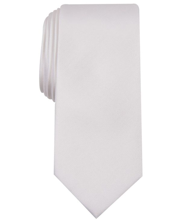 At@j Y lN^C ANZT[ Men's Solid Texture Slim Tie White