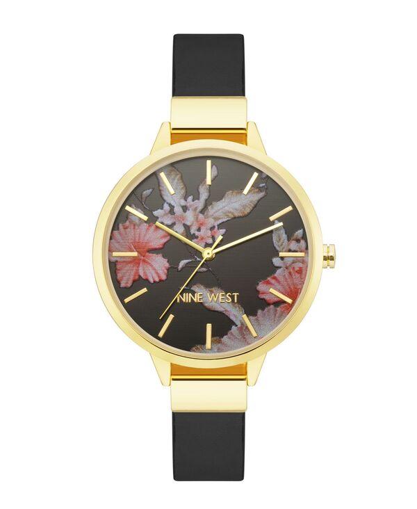 ナインウェスト レディース アクセサリー 腕時計 フラワー柄 レザー フェイクレザー フラワー Nine West Women's Quartz Black Faux Leather Band Floral Pattern Watch 38mm Black Gold-Tone ブラック