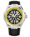 XgD[O Y rv ANZT[ Men's Automatic Black Alligator Embossed Genuine Leather Strap with Yellow Stitching Watch 44mm Yellow