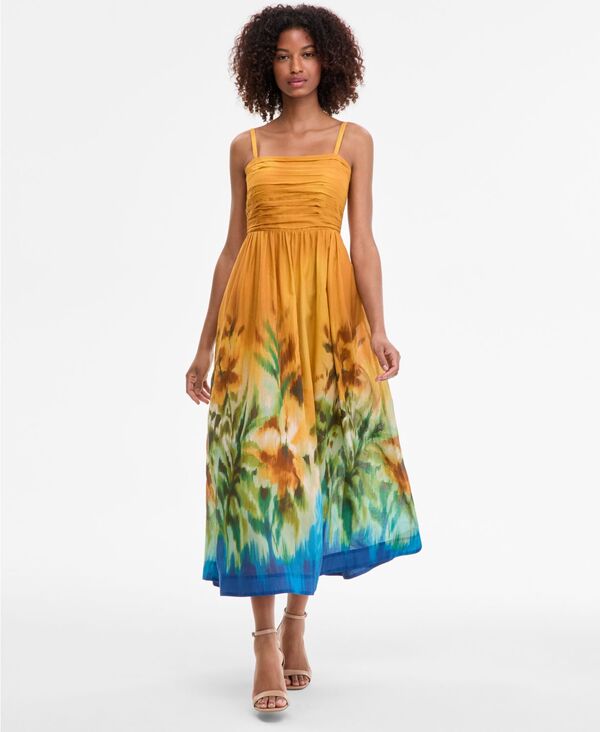 タハリエーエスエル レディース トップス ワンピース プリント ギャザー ミディ Tahari ASL Women's Ru..