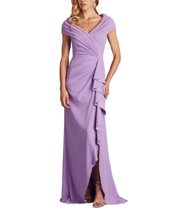 タダシショージ レディース トップス ワンピース Tadashi Shoji Women's Talise Waterfall Flounce Gown Purple パープル