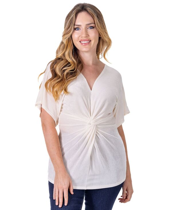 24 セブンコンフォート レディース トップス シャツ Vネック プチ 24seven Comfort Apparel Petite V-Necknot Front Kimono Sleeve Top Ivory アイボリー