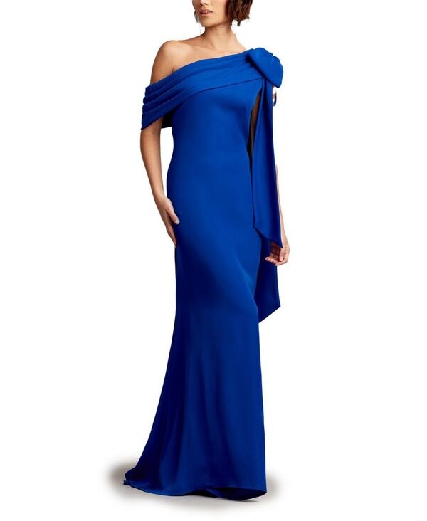 タダシショージ レディース トップス ワンピース クレープ Tadashi Shoji Women's Cassia Bow-Shoulder Crepe Gown Blue ブルー