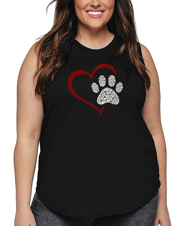 エルエーポップアート レディース トップス タンクトップラスサイズ LA Pop Art Plusize Paw Heart Wor..