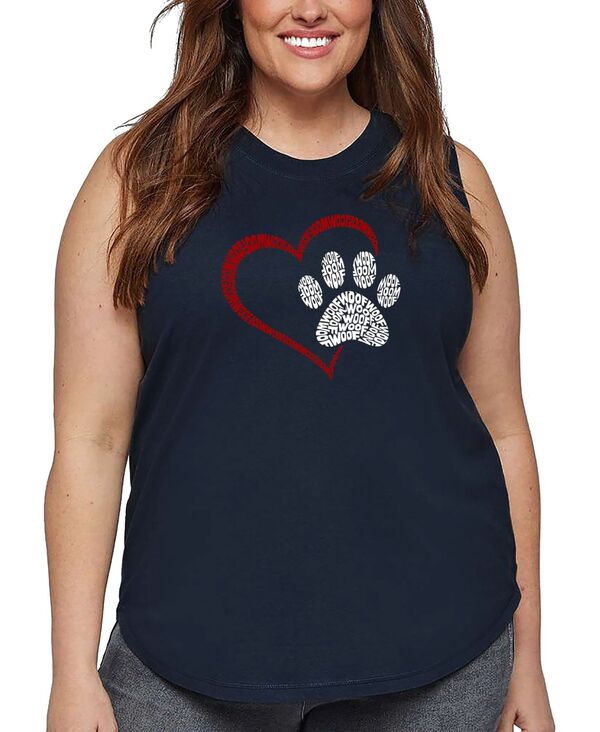 エルエーポップアート レディース トップス タンクトップラスサイズ LA Pop Art Plusize Paw Heart Wor..