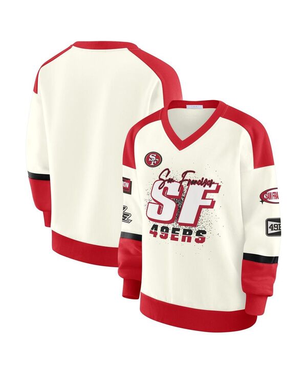 ウェア バイ エリン アンドルーズ レディース アウター パーカー・スウェット Vネック シャツ WEAR by Erin Andrews Women's Cream San Francisco 49ers Racing Crew V-Neck Sweatshirt Cream クリーム(4)