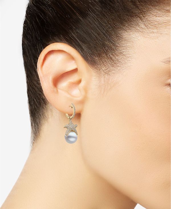 エフィー レディース ピアス・イヤリング アクセサリー EFFY Cultured Freshwater Pearl (9-1/2mm) & Diamond (3/4 ct. t.w.) Starfish Drop Earrings in 14k Gold Gold