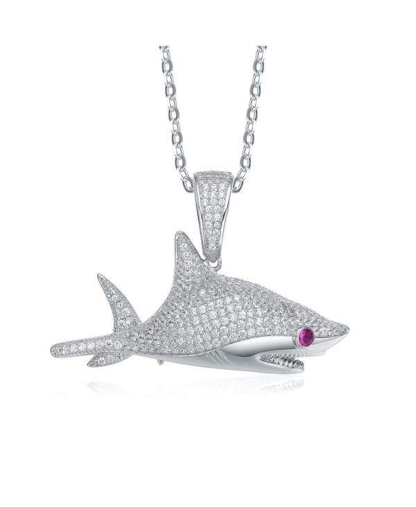 ジュネヴィヴェ レディース アクセサリー ネックレス・チョーカー・ペンダントトップ レース Genevive Rhodium-Plated with Red & Cubic ZIrconia Ice Out Shark Pendant Necklace in Sterling Ruby ルビー(4.0)