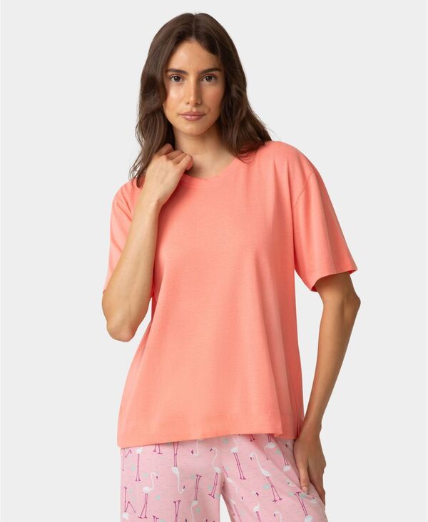 ヒュー レディース アンダーウェア ナイトウェア 半袖 コットン Hue Women'short-Sleeve Cotton Candied Boxy Pajamas Top Shell Pink ピンク