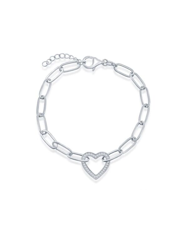 シモナ レディース アクセサリー ブレスレット・バングル・アンクレット Simona Sterling or Plated Over Sterling CZ Heart Paperclip Bracelet Silver シルバー