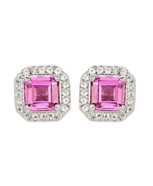 Suzy Levianew York Women's Accessories Earrings Suzy Levianew York Suzy Levian Sterling Sapphire & Created Sapphire Asscher Cut Halo Stud Earrings Pink sapphire