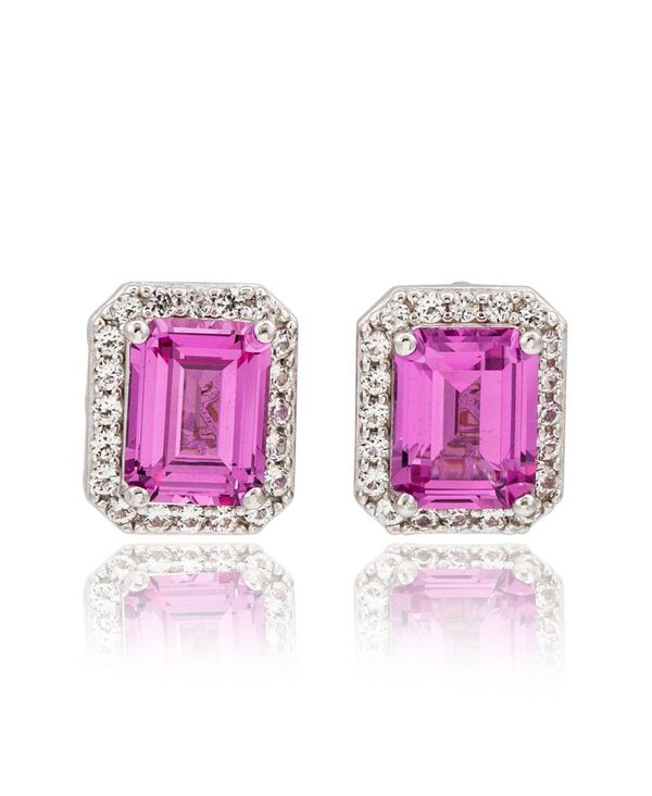 スージー レヴィアン ニューヨーク レディース アクセサリー ピアス・イヤリング Suzy Levianew York Suzy Levian Sterling Emerald Cut Sapphire & Created Sapphire Halo Stud Earrings Pink sapphire ピンク