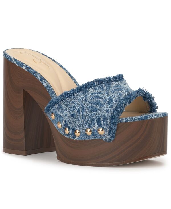 ジェシカシンプソン レディース シューズ サンダル プラットフォーム Jessica Simpson Women's Cezia Wooden Platform Sandals Medium Blue Frayedenim デニム
