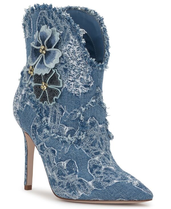 ジェシカシンプソン レディース シューズ ブーツ・レインブーツ フラワー柄 Tシャツ フラワー Jessica Simpson Women's Plitee Floral Western Stiletto Booties Medium Blue Frayedenim デニム