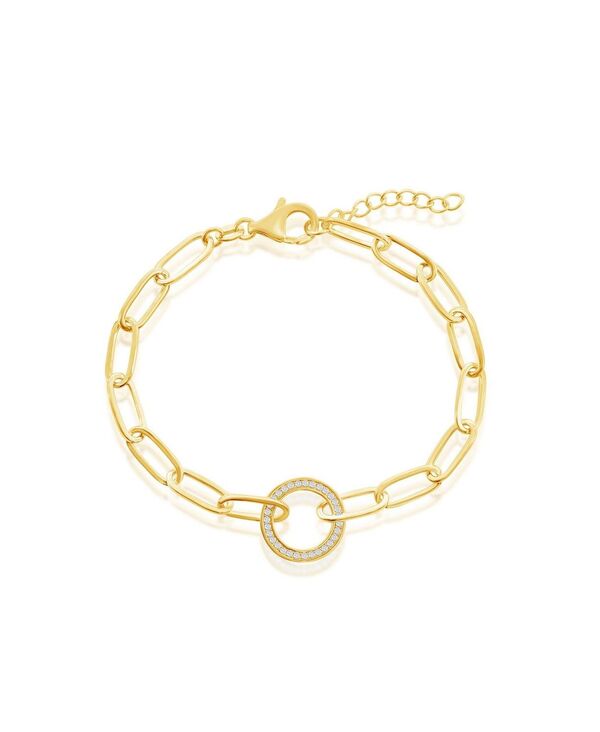 シモナ レディース アクセサリー ブレスレット・バングル・アンクレット Simona Sterling or Plated Over Sterling CZ Circle Paperclip Bracelet Gold ゴールド