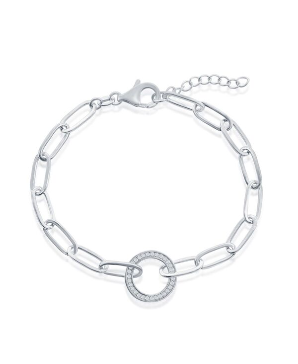 シモナ レディース アクセサリー ブレスレット・バングル・アンクレット Simona Sterling or Plated Over Sterling CZ Circle Paperclip Bracelet Silver シルバー
