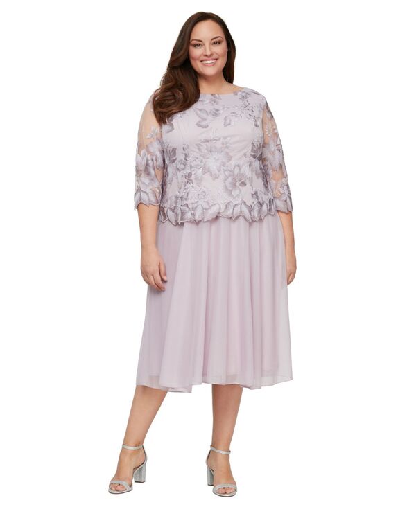 アレックスイブニングス レディース トップス ワンピース プラスサイズ ミディ Alex Evenings Plusize Boat Neck Midi Dresshell Pink ピンク