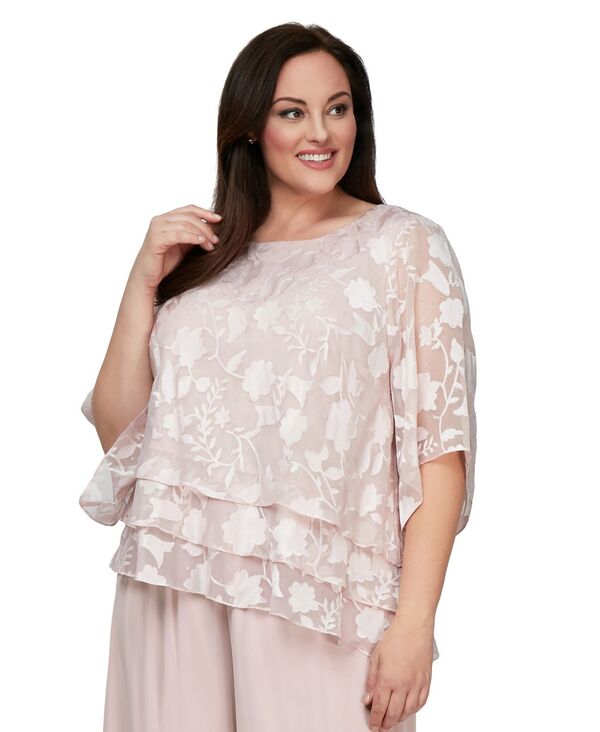 アレックスイブニングス レディース トップス ワンピース プラスサイズ Alex Evenings Plusize 3/4-Sleeve Scoop Neck Top Shell Pink ピンク