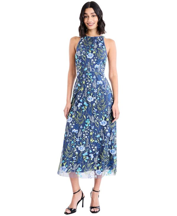 マギーロンドン レディース トップス ワンピース フラワー柄 ナイロン ミディ 刺繍 フラワー Maggy London Women's Embroide red Floral Midi Nylon Dress Multi マルチカラー