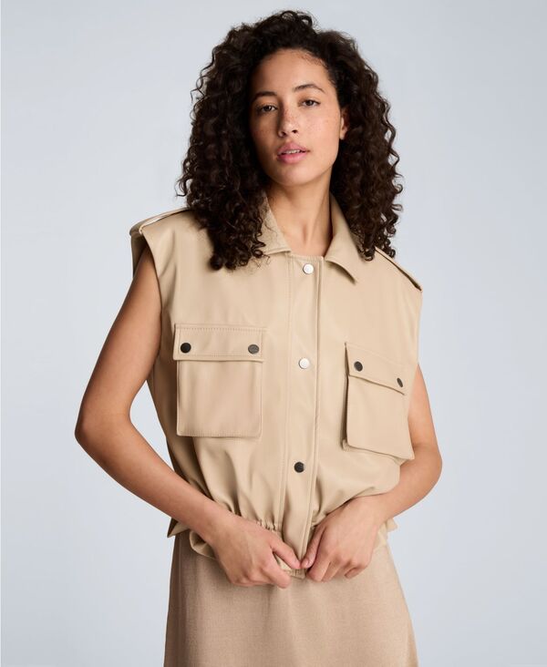 ケネスコール レディース アウター ジャケット・ブルゾン ノースリーブ Kenneth Cole Women's Colla red Sleeveless Drawcord Snap-Front Jacketimeless Taupe トープ