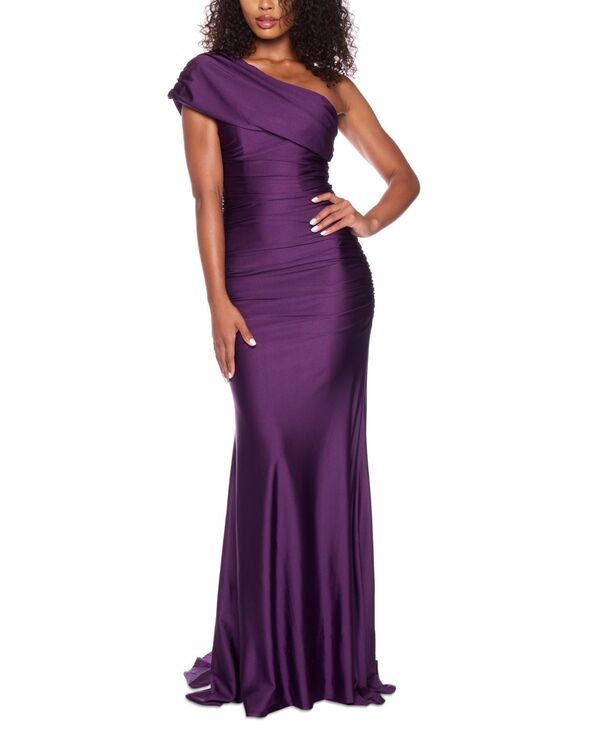 ビーダーリン レディース トップス ワンピース ドレープ ワンショルダー B Darlin Juniors' One-Shoulder Draped Floor-Sweepingown Plum プラム