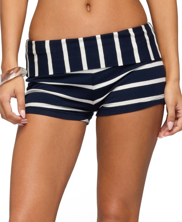 アディクテッド レディース ボトムス ハーフパンツ・ショーツ ショートパンツ Edikted Women's Lorenza Striped Fold Over Shorts Navy ネイビー