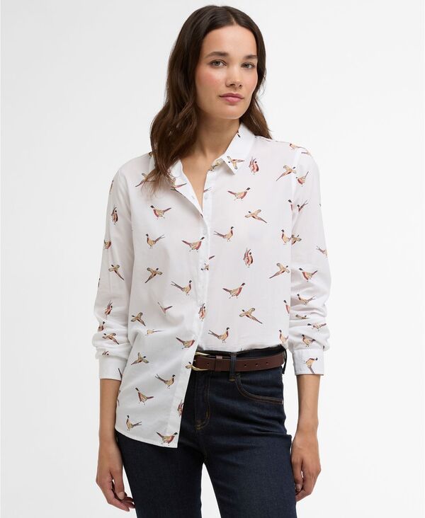 バブアー レディース トップス シャツ 長袖 Barbour Women's Long-Sleeve Colla red Safari Shirt Pheasant Print
