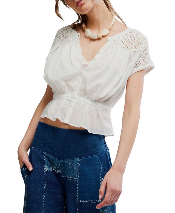 フリーピープル レディース トップス シャツ 刺繍 Free People Women's Gemma Embroide red Boat Neck Top Clean Ivory アイボリー