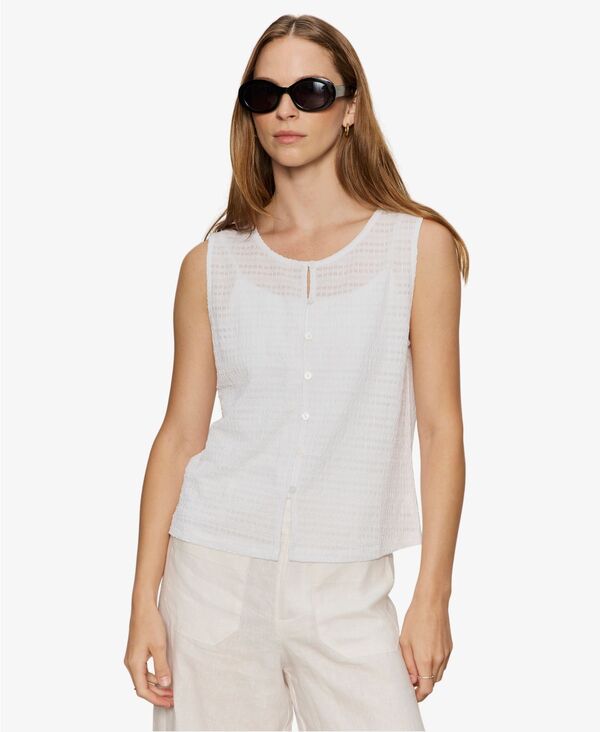 サンクチュアリー レディース トップス シャツ クルーネック Sanctuary Women's Crewneck Button-Frontextu red Top White ホワイト