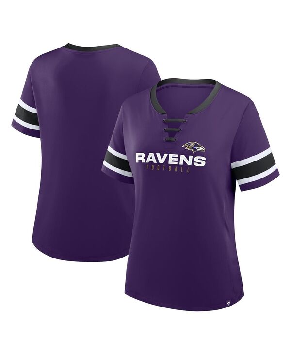 ファナティクス レディース トップス Tシャツ プラスサイズ レース Fanatics Women's Purple Baltimore Ravens Plusize Red Zone Athena Lace-Up V-Notch Neck T-Shirt Purple パープル