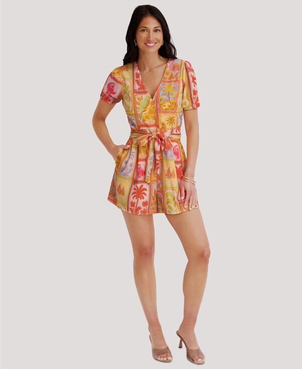 ケンジー レディース ボトムス ハーフパンツ・ショーツ Vネック プリント ロンパース 半袖 Kensie Women'short-Sleeve V-Neck Printed Romper Multi マルチカラー