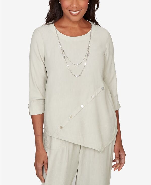 アルフレッド ダナー レディース トップス シャツ ヴィンテージ プチ レース Alfredunner Petite Vintage Charm Diagonal Splicedetailed Top with Necklaceladon