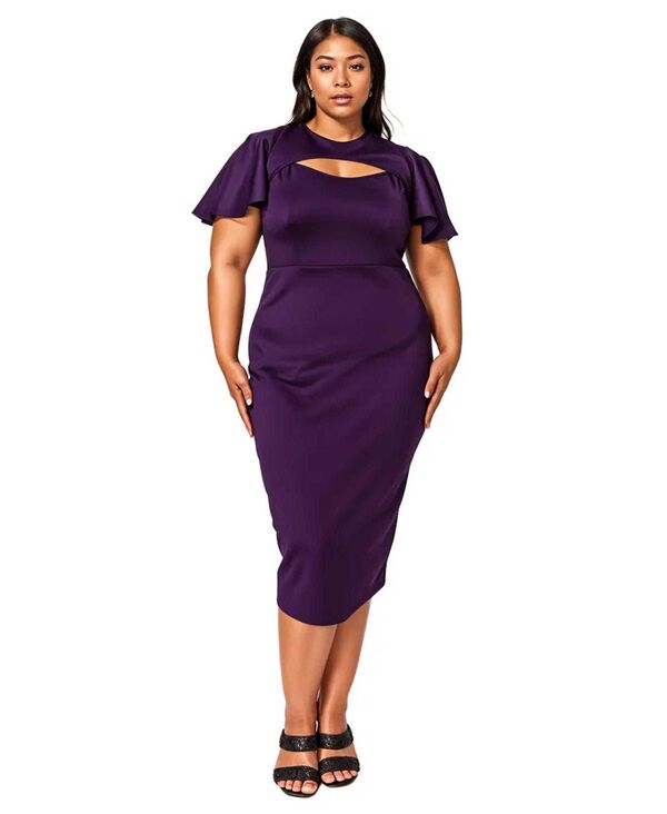 リブド レディース トップス ワンピース カットアウト プラスサイズ L I V D Plusize Millie Cutout Flutter Dress Eggplant
