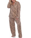 ホワイトマーク レディース ナイトウェア アンダーウェア Women's Plus Size Pajama Set 2 Piece Brown(4)