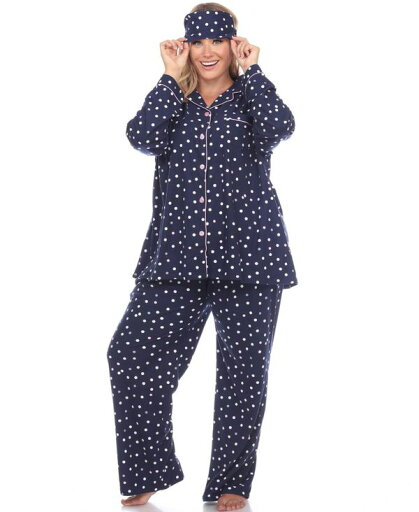 ホワイトマーク レディース ナイトウェア アンダーウェア Women's Plus Size Pajama Set 3 Piece Navy ホワイトマーク レディース ナイトウェア アンダーウェア Women's Plus Size Pajama Set 3 Piece Navy