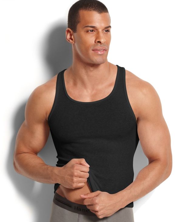 ヘインズ メンズ タンクトップ トップス Men's Platinum FreshIQ Underwear Tank 4 Pack Assorted Black/grey