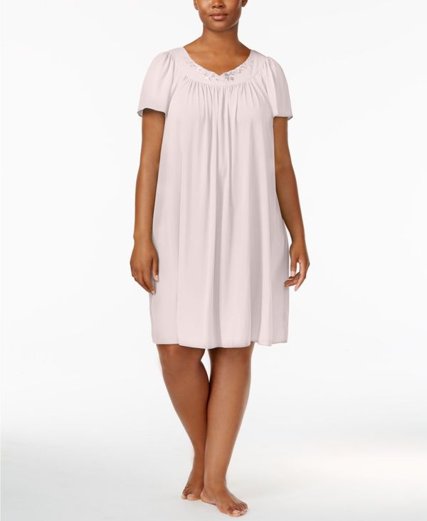 ミス エレーン レディース ナイトウェア アンダーウェア Plus Size Tricot Flutter Sleeve Short Gown Pink