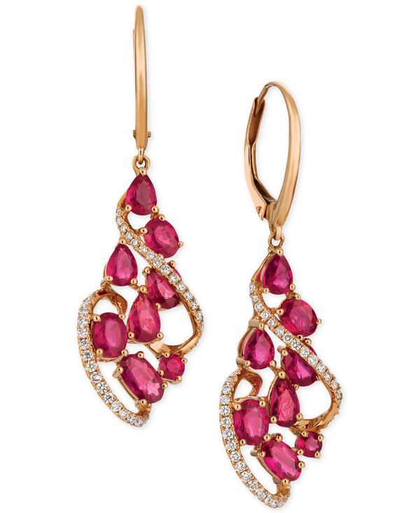   ǥ ԥ ꡼ Passion Ruby (3-1/3 ct. t.w.) & Diamond (1/3 ct. t.w.) Drop Earrings in 14k Rose Gold Ruby